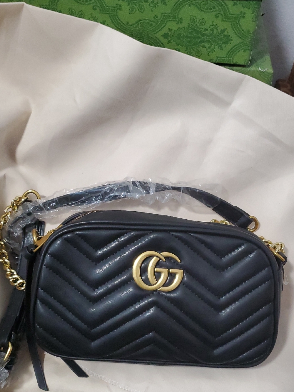 GG Collection Black Chevron Quilted Crossbody with Gold Hardware